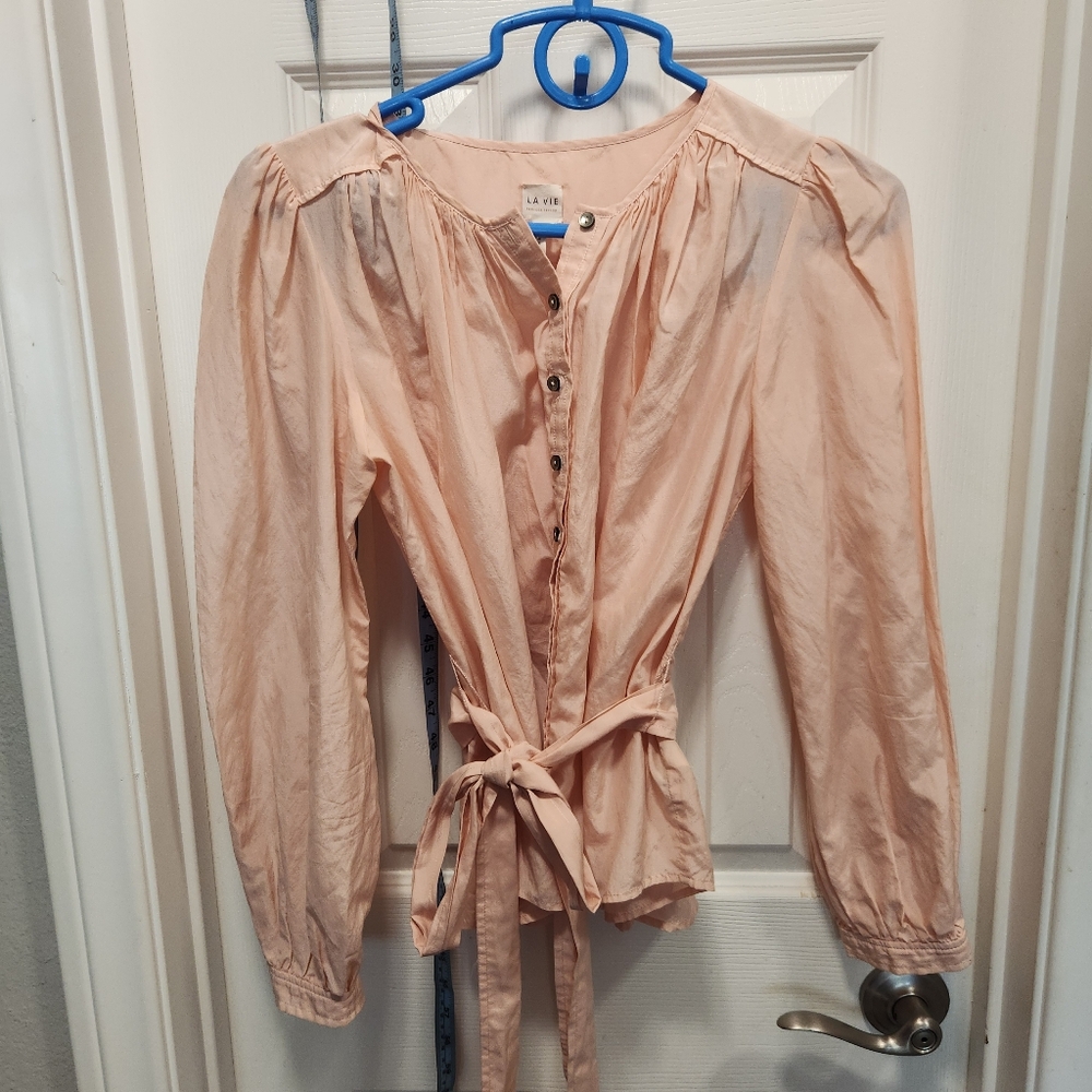 Rebecca Taylor Peach Blouse with Tie Waist